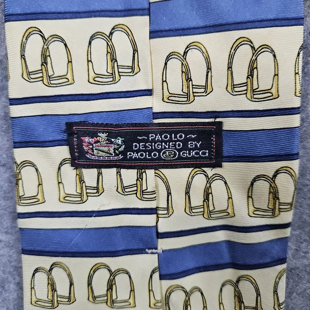 Paolo Gucci Silk Neck Tie Equestrian Stirrups Horse Theme 58x4 Inches TINY SPOTS